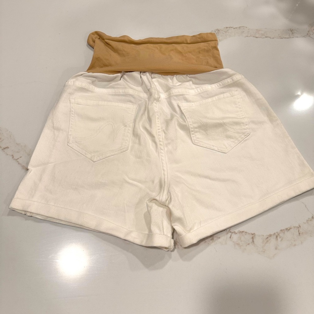 Indigo Blue White Jean Shorts with Tan Waistband